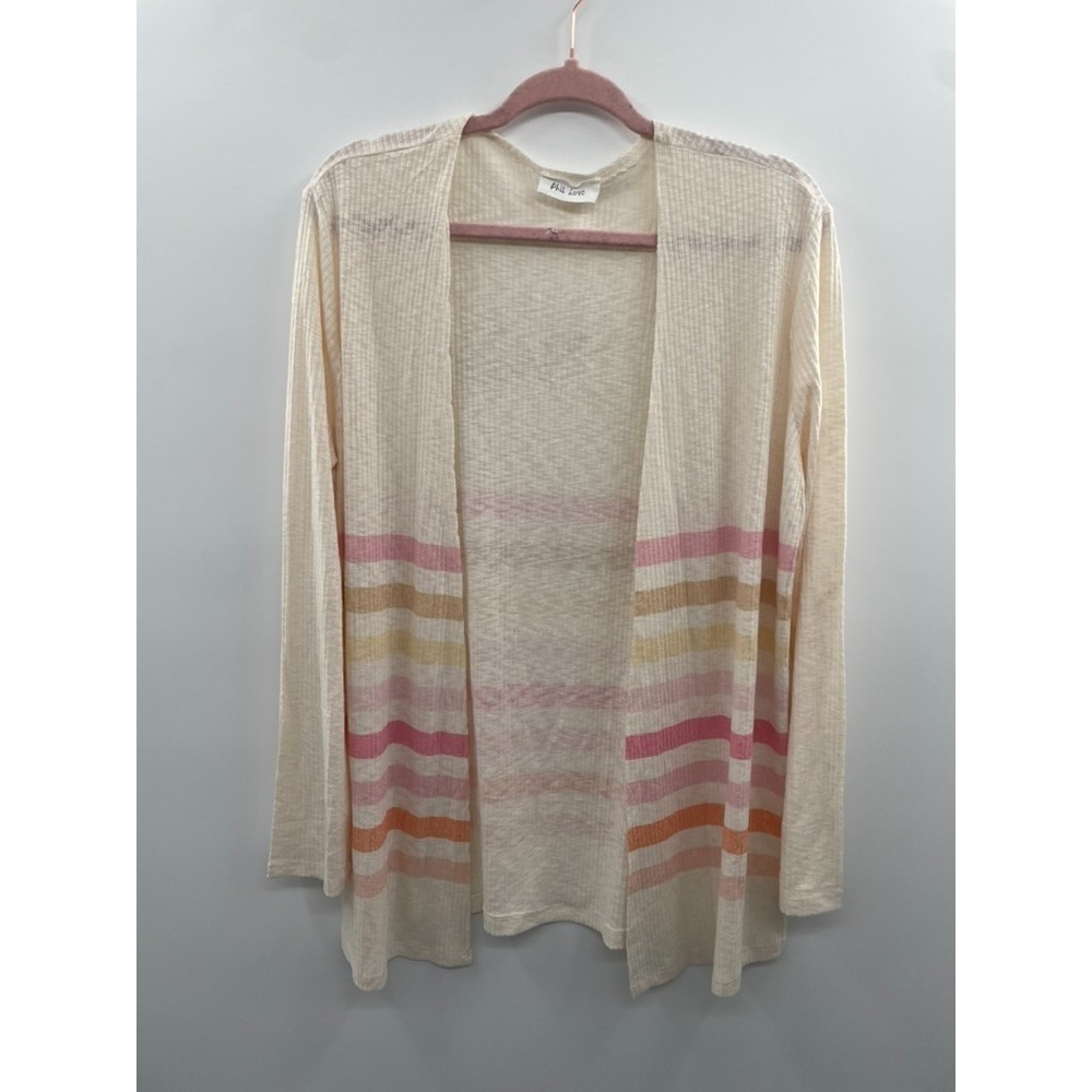 NWT Phil Love Open-Front Cardigan‎ Womens Large Cream Multi Striped Lightweight